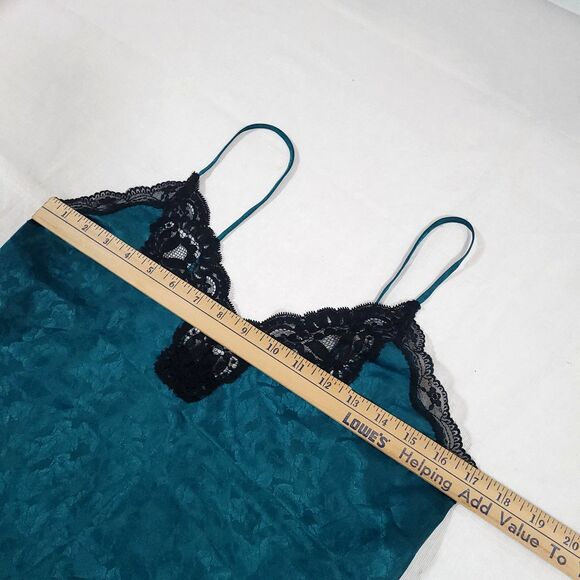 Y2K Satin Floral Lace Nighty Slip Set S Green Courtenay 3pc Highrise witchy goth - Picture 14 of 16